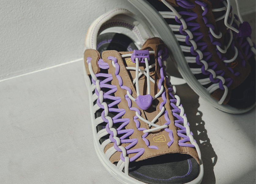 Close-up product shot of KEEN and Emmi collaboration open-toe Uneek sandals