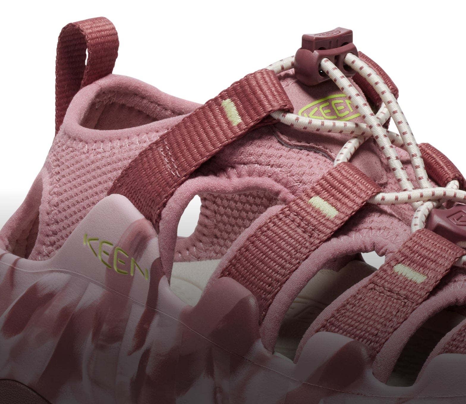 A close-up of a pink Hyperport H2 sandal.